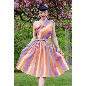BNWT Bettie Page Clothing 50s Belinda Swing Dress in Sherbet Stripe